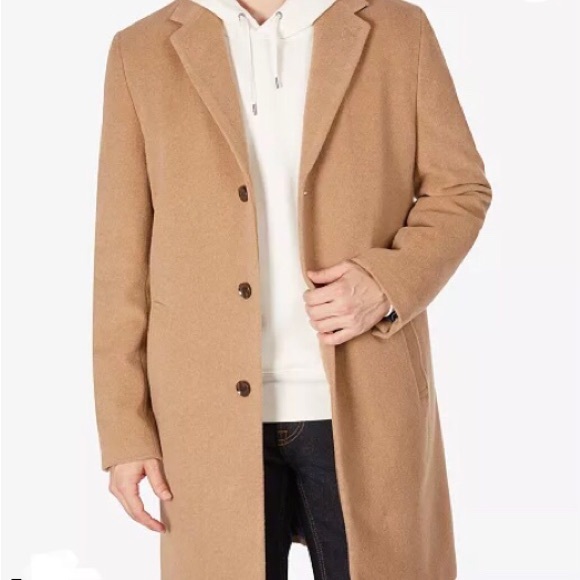 NWT Tommy Hilfiger Mens Dress coat Camel 46 REG Wool Coat - Picture 2 of 14